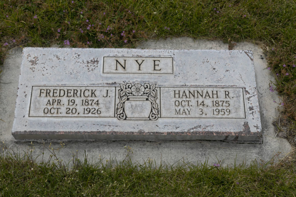 Frederick J & Hannah R Nye Headstone